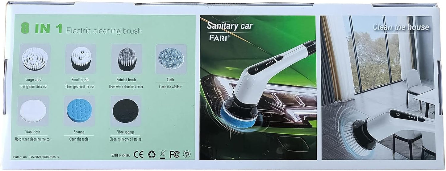Electric Spin Scrubber, Cordless Bath Tub Power Scrubber with 8 Replaceable Drill Brush Heads, Shower Cleaning Brush with Adjustable Handle for Bathroom, Tile Floor & Car, White, (ANS-8050)