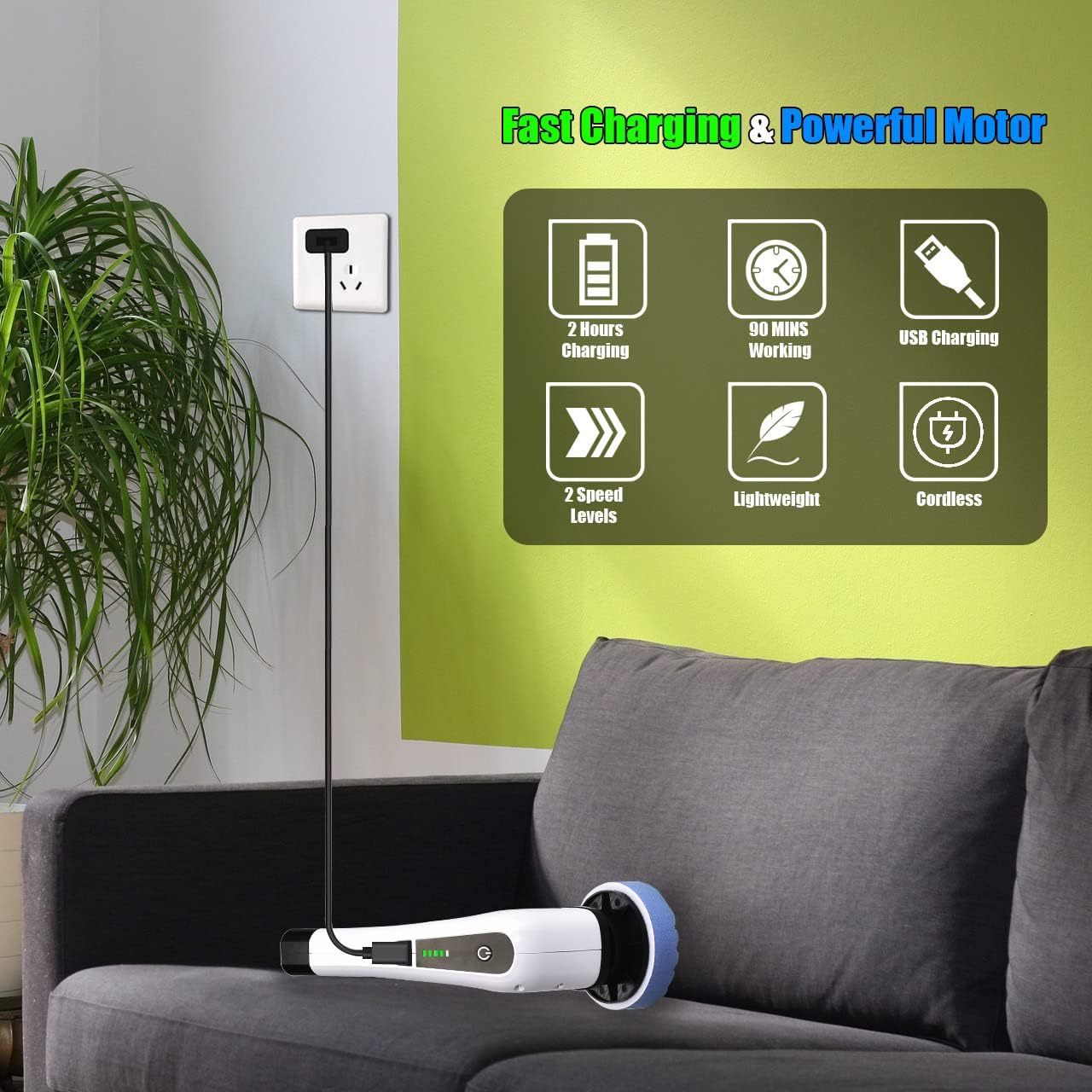 Electric Spin Scrubber, Cordless Bath Tub Power Scrubber with 8 Replaceable Drill Brush Heads, Shower Cleaning Brush with Adjustable Handle for Bathroom, Tile Floor & Car, White, (ANS-8050)
